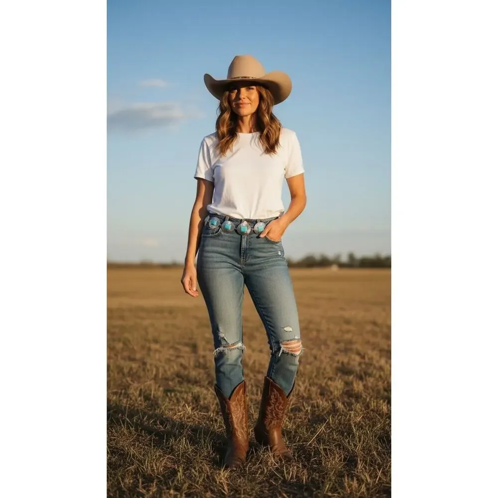 Western Turquoise Concho Chain Belt